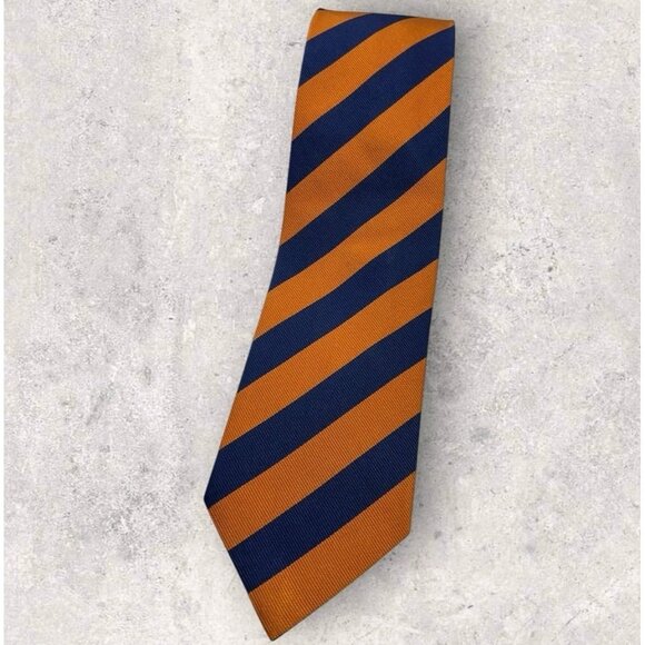 ERMENEGILDO ZEGNA Silk Tie ITALY Navy Orange Striped W:3.6